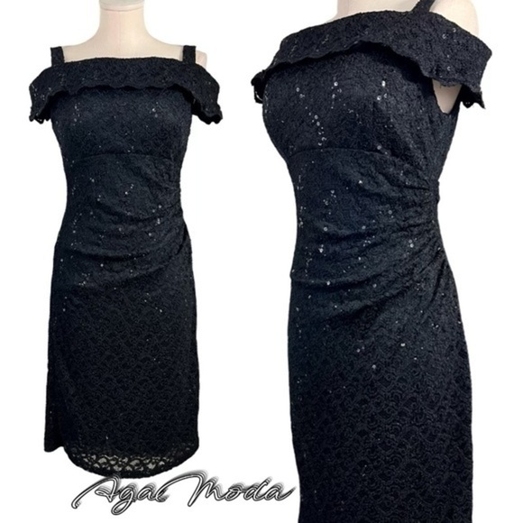 R&M Richards Black Lace Over with Sequins - Picture 1 of 17